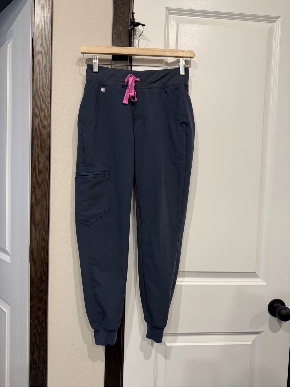 Figs Navy Joggers with Pink Drawstring